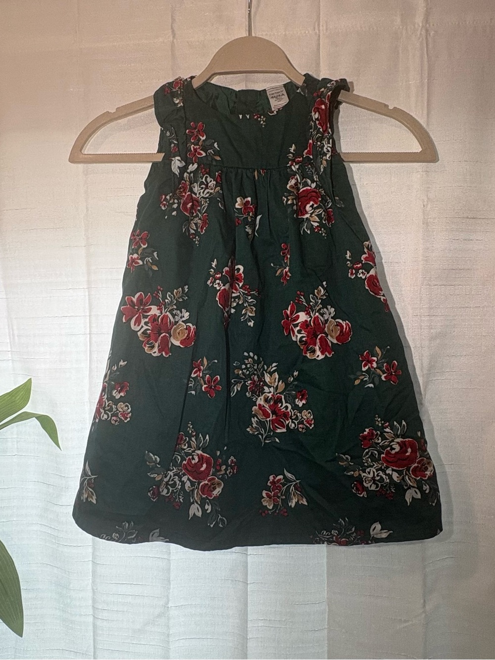 Carter's Dark Green Floral Sleeveless Dress with Red Accents